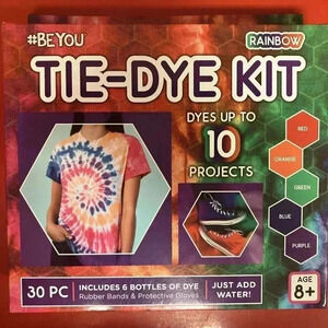 BE YOU Rainbow Tie-Dye Kit- 30 Pieces Just Add Water- Dyes Up To 10 Projects New